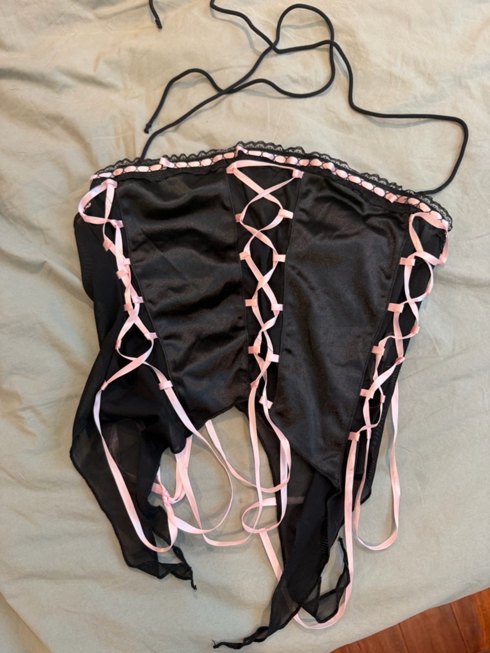 Black & Pink Halter Tie Top